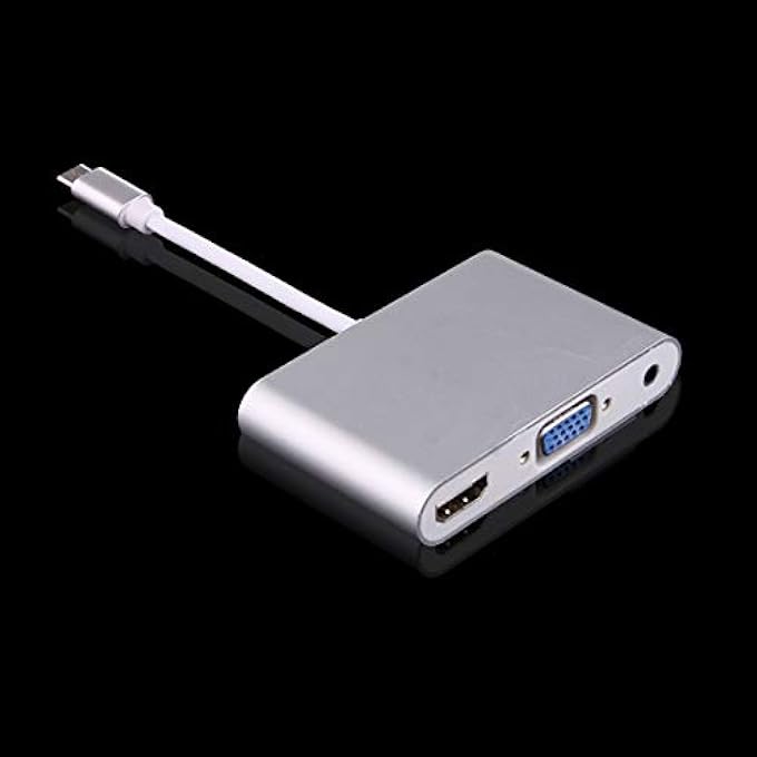 rayihni USB CHARGER CABLE USB-C/TYPE-C 3.1 TO VGA & HDMI & 3.5MM VIDEO AUDIO ADAPTER, FOR LAPTOP & NOTEBOOK & MACBOOK 12 INCH & MACBOOK PRO(SILVER) (COLOR : SILVER) - Image 1