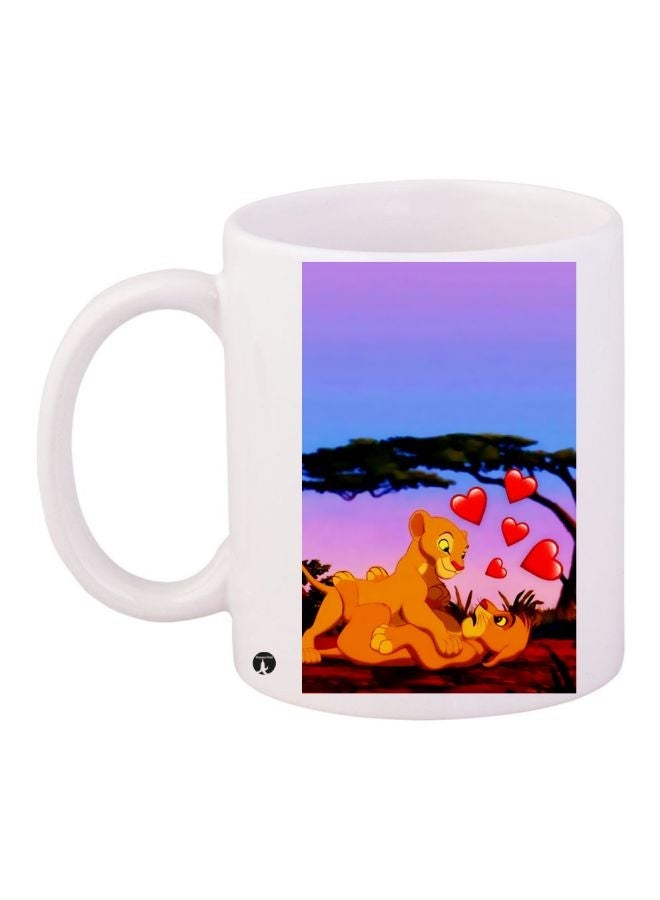 RYN Simba The Lion Printed Coffee Mug White/Violet/Brown 11ounce