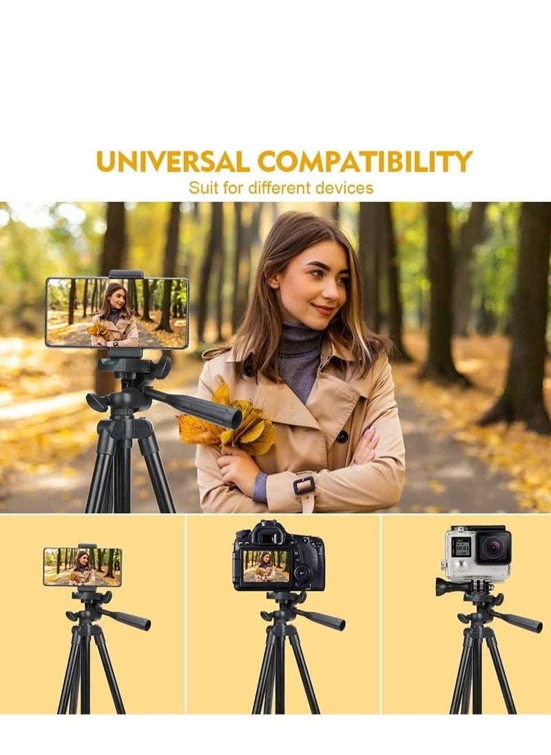 Phone Tripod, 50" Extendable Travel Video Tripod Stand for Phone and Camera with Bluetooth Remote Shutter and Phone Clip, Compatible with iPhone & Android Phone - Image 3