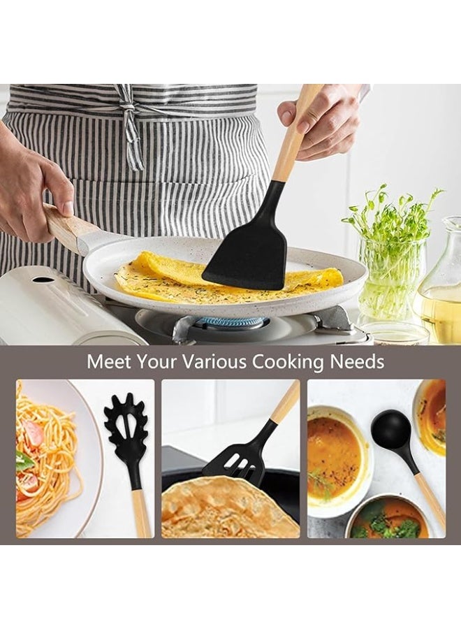 Spaceshoop 19 Pcs Kitchen Utensils Spatula Knife Kitchen Spoon Gadgets Kitchen Gadgets Silicone Whisk Accessory Wooden Stand (White) - Image 3