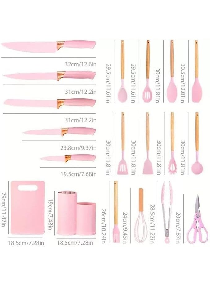 Spaceshoop 19 Pcs Kitchen Utensils Spatula Knife Kitchen Spoon Gadgets Kitchen Gadgets Silicone Whisk Accessory Wooden Stand (White) - Image 4