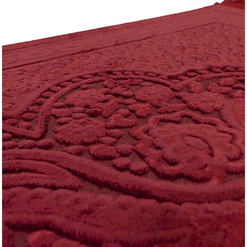 Modefa Velvet Islamic Prayer Rug with Prayer Beads Turkish Janamaz Sajadah Floral Luxury Plush Paisley (Red) - Image 3