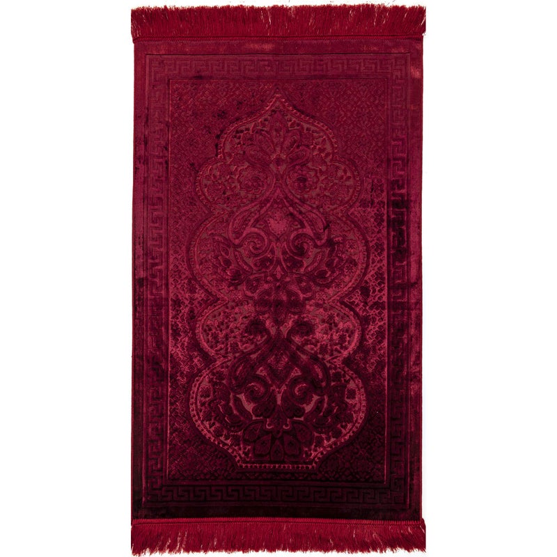 Modefa Velvet Islamic Prayer Rug with Prayer Beads Turkish Janamaz Sajadah Floral Luxury Plush Paisley (Red) - Image 2