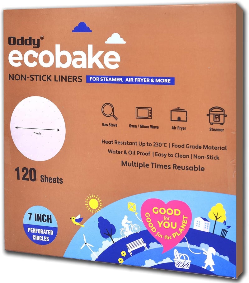Oddy Uniwraps أوراق خبز أودي إيكوبيك غير اللاصقة للبخار والمقلاة الهوائية وغيرها - مثقبة، دائرية بقطر 7 بوصات، 120 قطعة، أبيض - Image 1