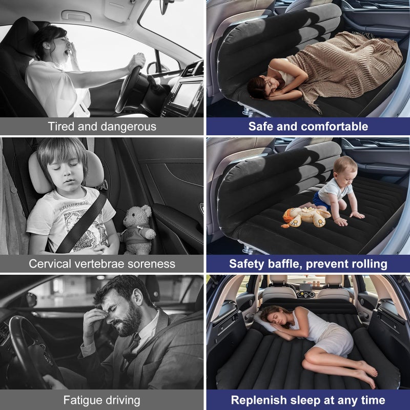 QDH SUV Car Air Mattress â€“ Inflatable Back Seat Bed with Electric Air Pump, Portable Camping Travel Sleeping Pad, Blow Up Car Bed (Black for SUV) - Image 4