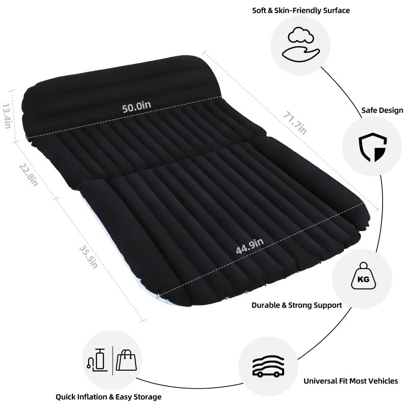 QDH SUV Car Air Mattress â€“ Inflatable Back Seat Bed with Electric Air Pump, Portable Camping Travel Sleeping Pad, Blow Up Car Bed (Black for SUV) - Image 3