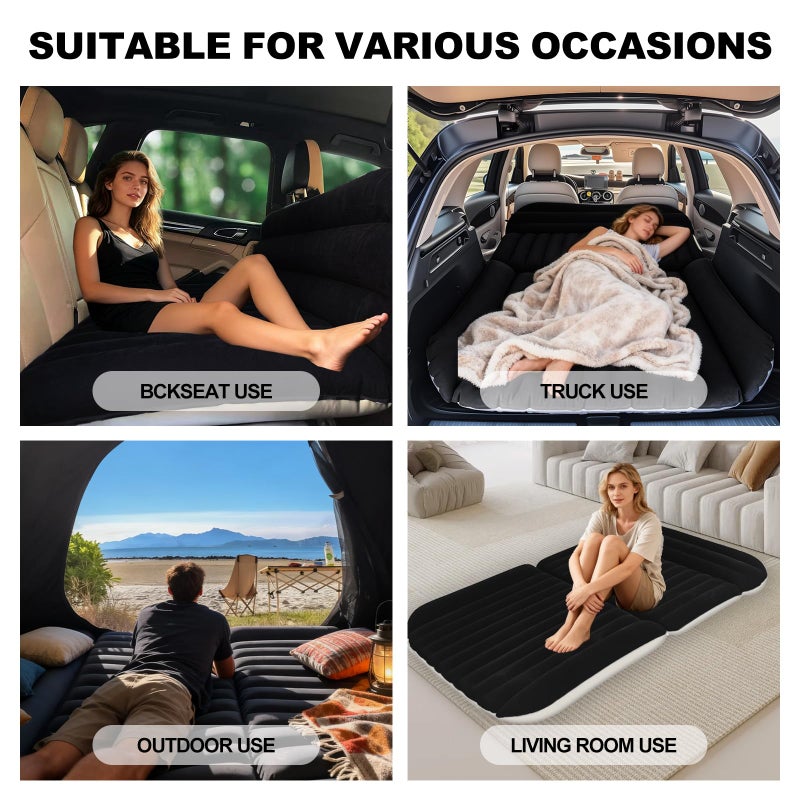 QDH SUV Car Air Mattress â€“ Inflatable Back Seat Bed with Electric Air Pump, Portable Camping Travel Sleeping Pad, Blow Up Car Bed (Black for SUV) - Image 2
