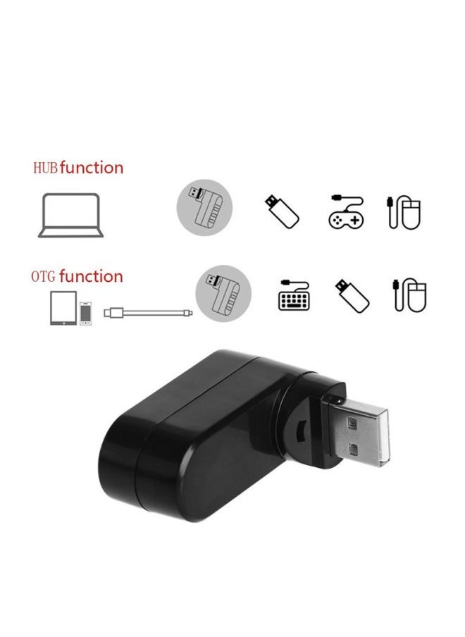 Rotating Mini USB 2.0 HUB 3 Port HUB Laptop Usb2.0 Expansion Splitter-Number Of Interfaces:Rotating 3-port Black Bag