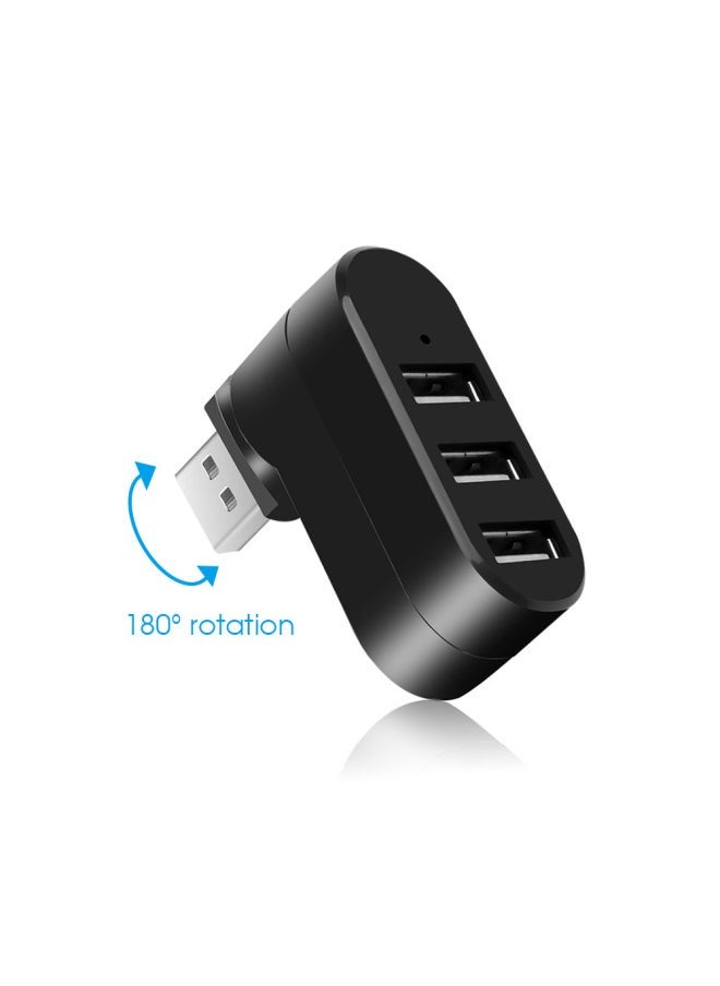 Rotating Mini USB 2.0 HUB 3 Port HUB Laptop Usb2.0 Expansion Splitter-Number Of Interfaces:Rotating 3-port Black Bag