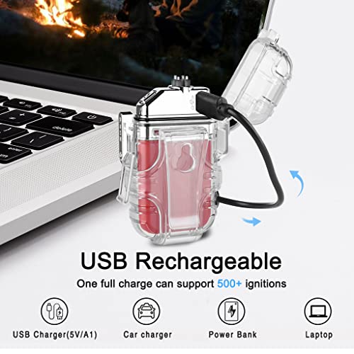 SUPRUS Waterproof 3 Modes of Flashlight Windproof Lighter Dual Arc Electric Rechargeable Dual Arc Plasma Lighter with Survival Emergency Whistle and Lanyard (Red) - Image 5