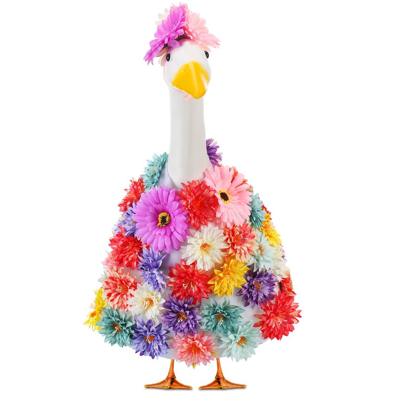 Abbylike 1 Set Spring Flower Porch Goose Outfits Colorful Spring Yard Goose Outfits Costume Clothes Fits Large 23'' Cement for Garden Yard Statue Pathway Decorations - Image 1