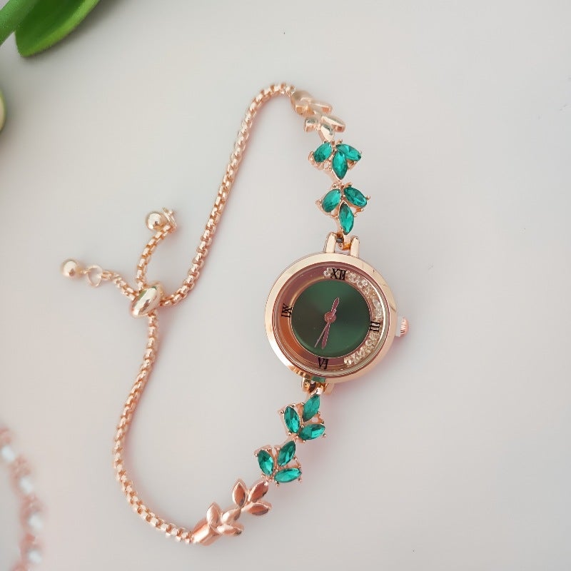 New Fashion Rhinestone Ladies Watch Adjustable Quartz Green