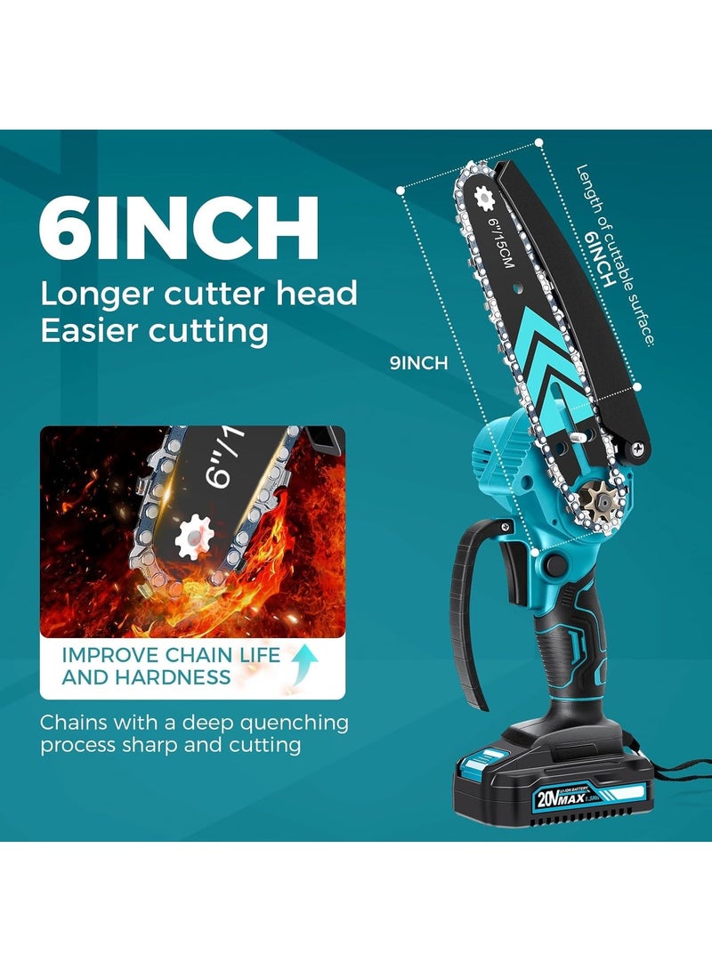 TAZEET 6-Inch Cordless Mini Chainsaw Kit, 20V with 2 x 1500mAh Batteries and 3 Extra Chains, One-Hand Pruning Saw for Branches up to 4 Inches - Image 2