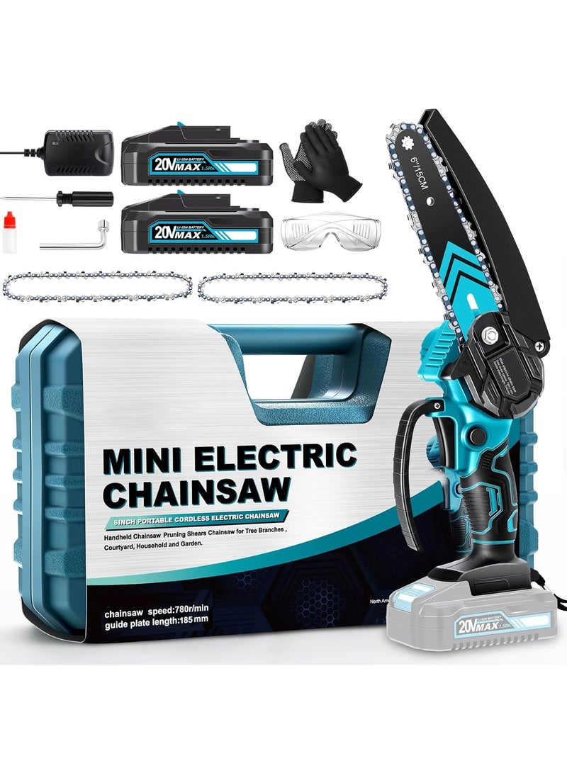TAZEET 6-Inch Cordless Mini Chainsaw Kit, 20V with 2 x 1500mAh Batteries and 3 Extra Chains, One-Hand Pruning Saw for Branches up to 4 Inches - Image 1