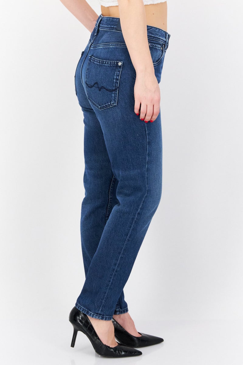 Pepe Jeans Women Mom Fit Washed Non Stretchable Jeans, Blue - Image 3