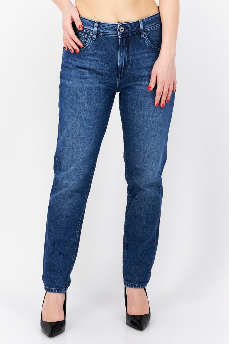 Pepe Jeans Women Mom Fit Washed Non Stretchable Jeans, Blue - Image 1