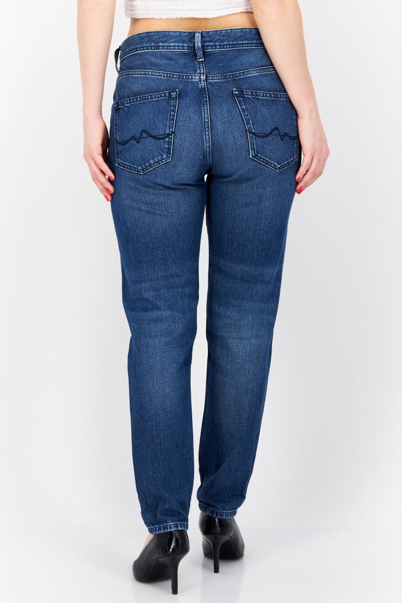 Pepe Jeans Women Mom Fit Washed Non Stretchable Jeans, Blue - Image 2