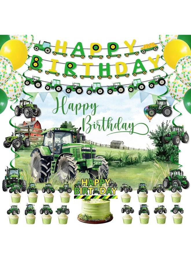 Yoyuspy Tractor Birthday Party Decorations Set, 44PCS Farmer Themed Decoration, Tractor Happy Birthday Banners with Hanging Swirls, Backdrop and Cake Cupcake Toppers, Ballons Decor Supplies - Image 1