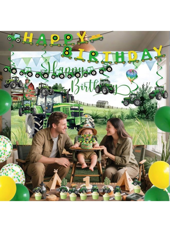 Yoyuspy Tractor Birthday Party Decorations Set, 44PCS Farmer Themed Decoration, Tractor Happy Birthday Banners with Hanging Swirls, Backdrop and Cake Cupcake Toppers, Ballons Decor Supplies - Image 3