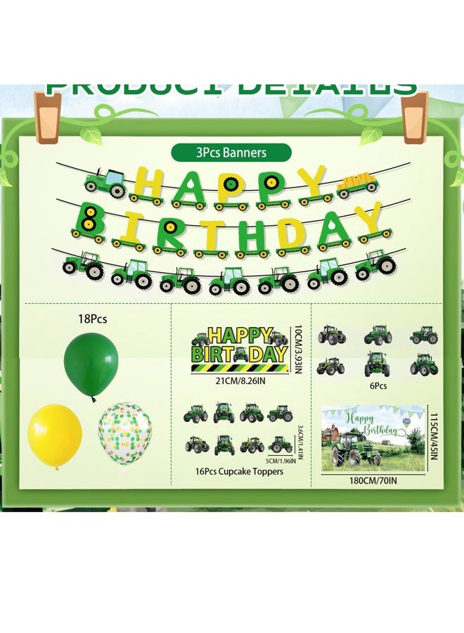 Yoyuspy Tractor Birthday Party Decorations Set, 44PCS Farmer Themed Decoration, Tractor Happy Birthday Banners with Hanging Swirls, Backdrop and Cake Cupcake Toppers, Ballons Decor Supplies - Image 2