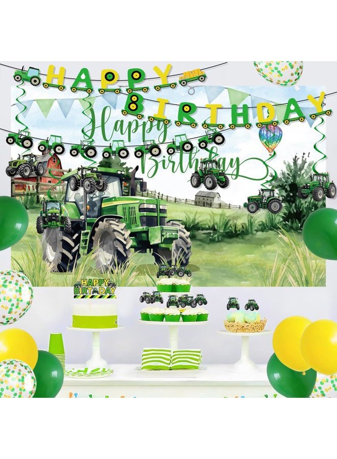 Yoyuspy Tractor Birthday Party Decorations Set, 44PCS Farmer Themed Decoration, Tractor Happy Birthday Banners with Hanging Swirls, Backdrop and Cake Cupcake Toppers, Ballons Decor Supplies - Image 4