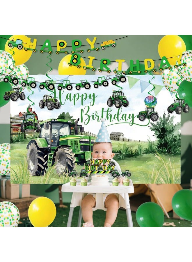 Yoyuspy Tractor Birthday Party Decorations Set, 44PCS Farmer Themed Decoration, Tractor Happy Birthday Banners with Hanging Swirls, Backdrop and Cake Cupcake Toppers, Ballons Decor Supplies - Image 5