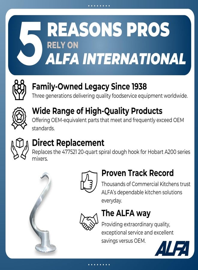 Hobart Alfa Spiral Dough Hook for Hobart 20-Quart Mixer - Image 2