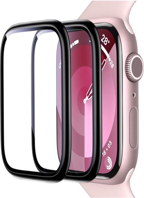 UniqueMe Compatible for Apple Watch Series 9/8/7 Screen Protector 41mm,[9H Tempered glass] [Metal Frame ] Full-Coverage Anti-Scratch Non-Bubble High-Touch for iWatch 41 mm-2 Pack