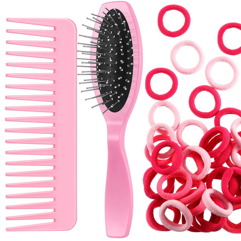Doll Hair Care Set Doll Hairbrush Wig Wire Brush Wide Tooth Comb 50 Piece Nylon Hair Ties Hair Styling Doll Accessories Doll Supplies for Dolls Light Pink