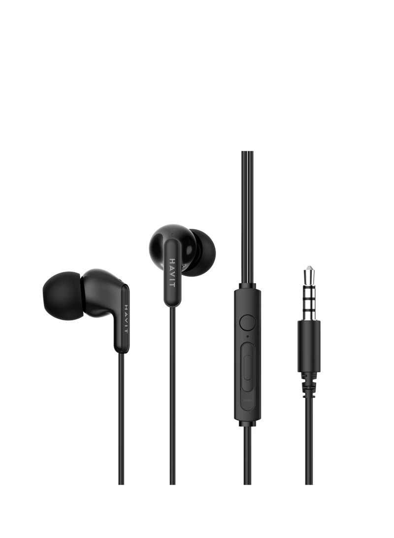 هافيت مع جاك 3.5 ملم– صوت جهير معدني، ميكروفون وأزرار تحكم,In-Earسماعات أذن سلكية بتقنية كابل 1.2م - Image 1