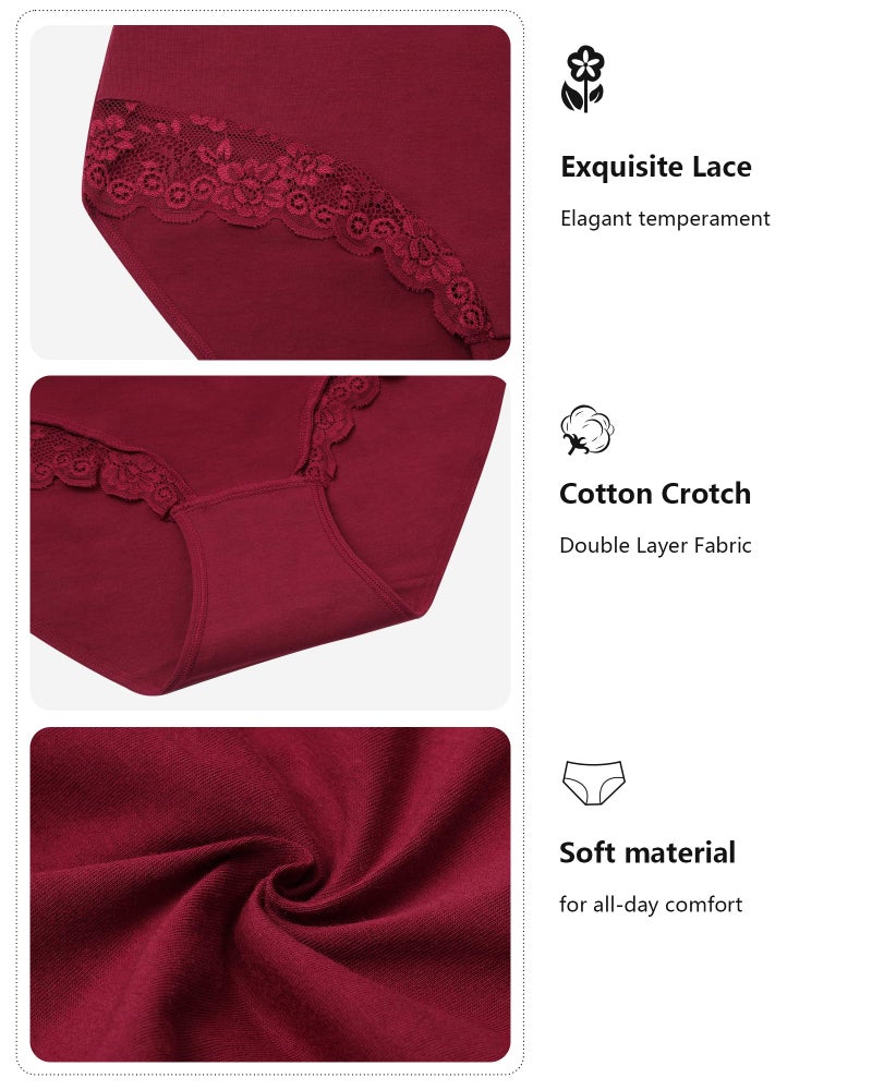 LEVAO Plus Size L-4XL Womens Underwear Cotton Cheeky Bikini Lace Hipster Panty Stretch Full Briefs 6 Pack - Image 3