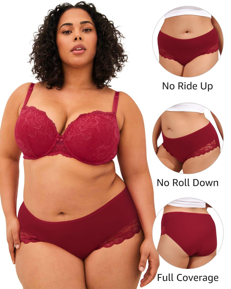 LEVAO Plus Size L-4XL Womens Underwear Cotton Cheeky Bikini Lace Hipster Panty Stretch Full Briefs 6 Pack - Image 4