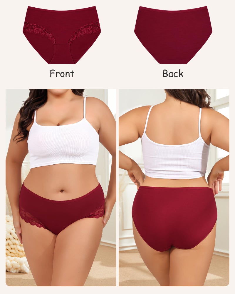 LEVAO Plus Size L-4XL Womens Underwear Cotton Cheeky Bikini Lace Hipster Panty Stretch Full Briefs 6 Pack - Image 2