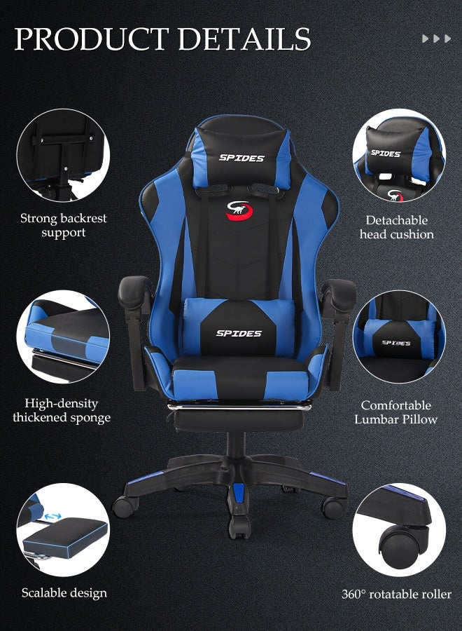 Spides Ergonomic Gaming Chair with Footrest Computer Gaming Chair Height Adjustable Video Game Chairs Ergonomic High Back Gaming Chairs with Neck Pillow and Headrest 360° Rotation with Neck and Lumbar Support for Office Home  - Image 5