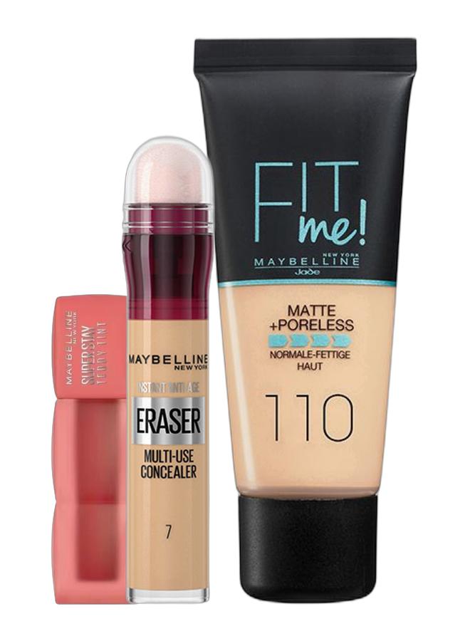 MAYBELLINE NEW YORK Instant Age Rewind Eraser Concealer 07 - Sand & Maybelline New York Fit Me Matte + Poreless – 110 Porcelain & Super Stay Teddy Tint Plushwear And Transferproof 15 Skinnydip Bundle - Image 1