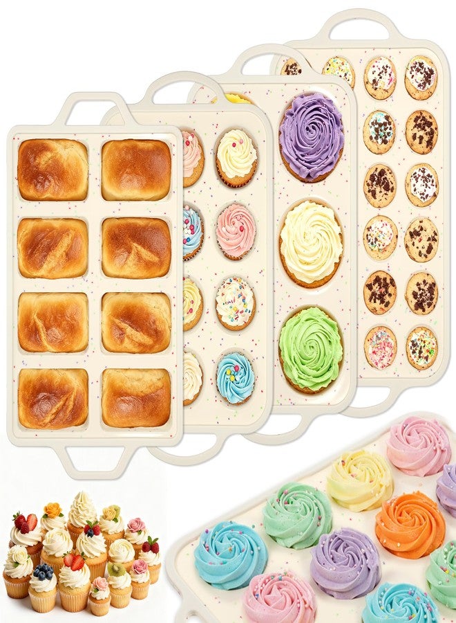 SHENLIU 4 Pcs Silicone Baking Pan Set, Mini Muffin Pan For Baking With Metal Reinforced Frame, Nonstick Loaf, Mini Muffin, Round Pans, Cupcake Baking Pans Molds for Oven, Dishwasher Safe Brownie Pan - Image 1
