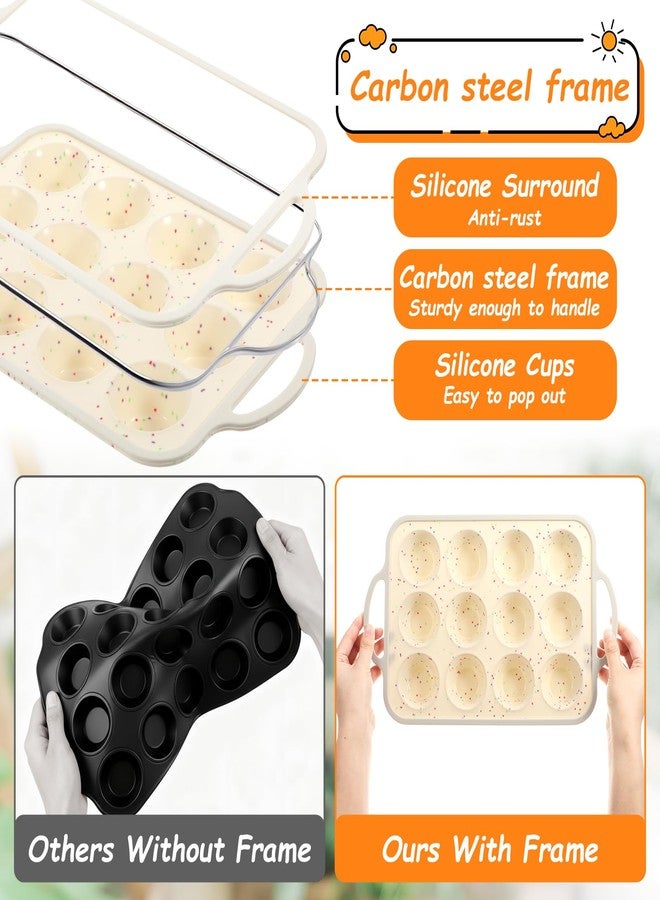 SHENLIU 4 Pcs Silicone Baking Pan Set, Mini Muffin Pan For Baking With Metal Reinforced Frame, Nonstick Loaf, Mini Muffin, Round Pans, Cupcake Baking Pans Molds for Oven, Dishwasher Safe Brownie Pan - Image 3