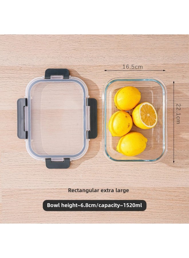 Rectangular High Borosilicate Glass Lunch Box Can Be Heated In Microwave Oven Special Fresh-keeping Box Lunch Box For Office Workers-Specifications:Rectangular Extra Large-Color:High Boron Bowl-black Snap Pp Cover  - Image 1