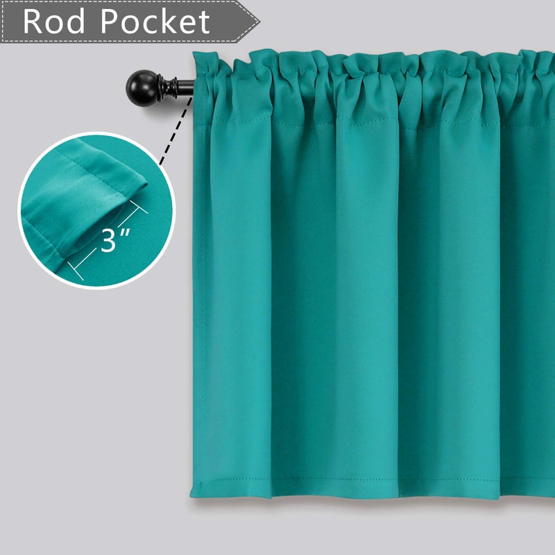 Mrs.Naturall Mrs.Naturall Teal Valances for Windows 2 Pack 18 Inch Length Pole Pocket Light Blocking Blackout Window Valances for Bathroom Bedroom  - Image 2