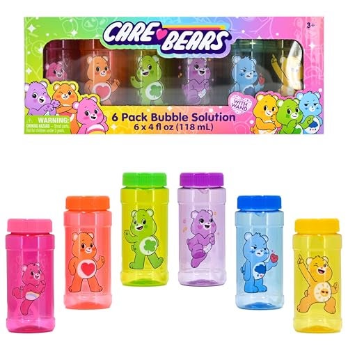 Care Bears مجموعة كير بيرز 6 عبوات محلول الفقاعات للأطفال خالي من المواد السامة وصبغات آمنة عصي الفقاعات للمتعة في الهواء الطلق حفلات عيد الميلاد اللعب الصيفي - Image 1