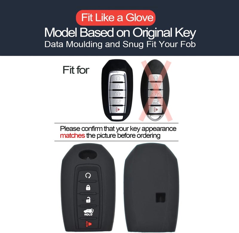 INFIPAR 2pcs Compatible with 2020 2019 Infiniti QX60 2019 Infiniti QX50 Smart 5 Buttons Silicone FOB Key Case Cover Protector Keyless Entry Remote Holder - Image 2