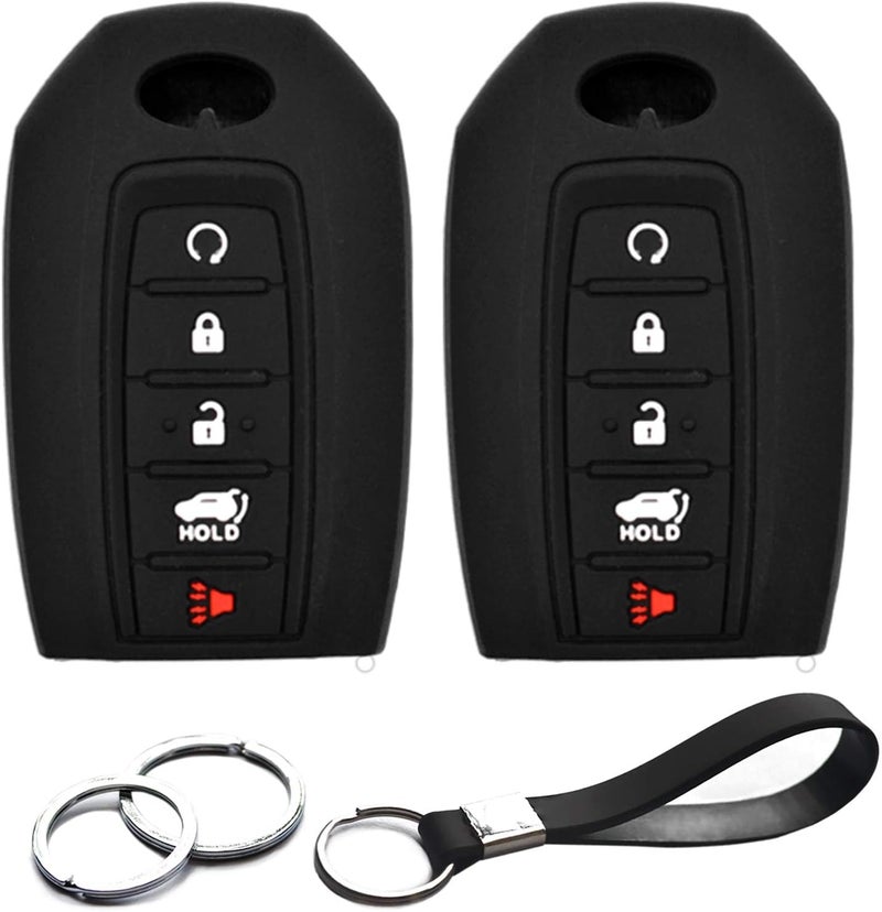 INFIPAR 2pcs Compatible with 2020 2019 Infiniti QX60 2019 Infiniti QX50 Smart 5 Buttons Silicone FOB Key Case Cover Protector Keyless Entry Remote Holder - Image 1