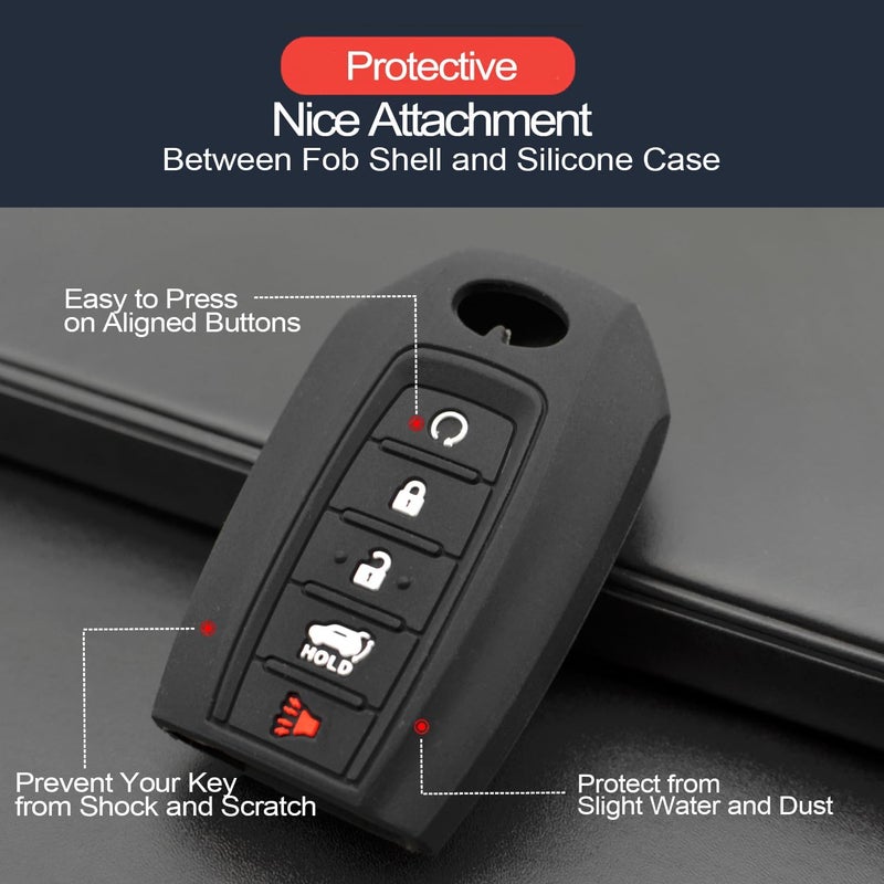 INFIPAR 2pcs Compatible with 2020 2019 Infiniti QX60 2019 Infiniti QX50 Smart 5 Buttons Silicone FOB Key Case Cover Protector Keyless Entry Remote Holder - Image 4