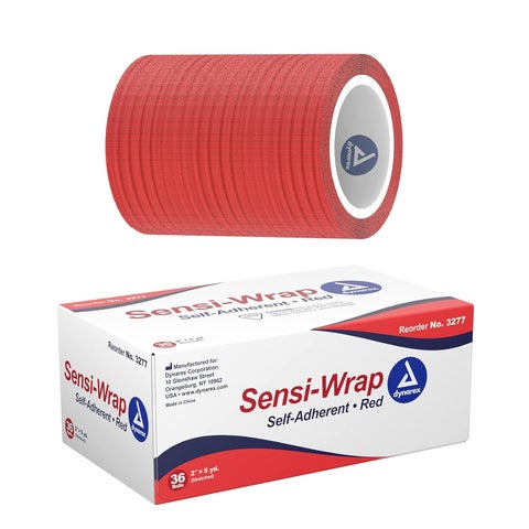 Dynarex 3277 Sensi-Wrap Self-Adherent Bandage Roll, Red, 2" x 5 Yard Size, 180" Length, 2" Width, Pack of 36