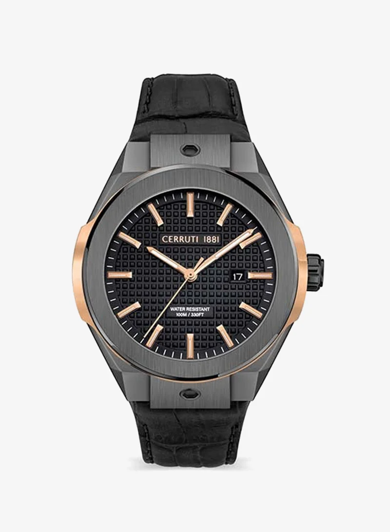 RUSCELLO SLIM Round Shape Leather Band Analog Wrist Watch 41 mm - Black - CIWGB2116801
