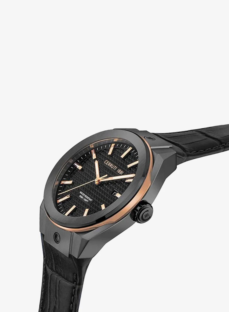 شيروتي 1881 ساعة يد بعقارب روسيلو سليم بتصميم مستدير وبسوار من الجلد وقطر الهيكل 41 مم - بلون أسود - طراز CIWGB2116801