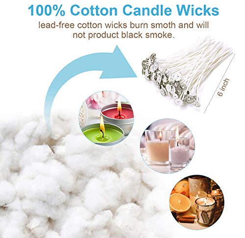 DINGPAI 100pcs Cotton Candle Wicks, 6 inches Low Smoke Pre-Waxed Wicks for Candle Making, DIY - Image 2