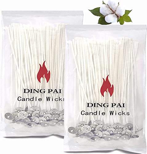 DINGPAI 100pcs Cotton Candle Wicks, 6 inches Low Smoke Pre-Waxed Wicks for Candle Making, DIY - Image 1