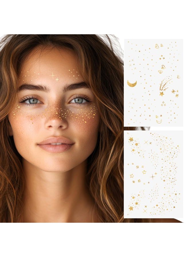 Flash+Tattoos Pixie Dust Authentic Metallic Temporary tattoos-2 sheet mini pack | Includes over 24 premium foil waterproof tattoos, face glitter, face gems, festival, face freckles - Image 1