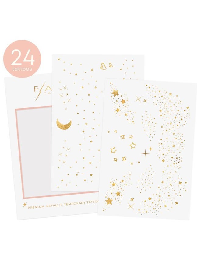Flash+Tattoos Pixie Dust Authentic Metallic Temporary tattoos-2 sheet mini pack | Includes over 24 premium foil waterproof tattoos, face glitter, face gems, festival, face freckles - Image 2